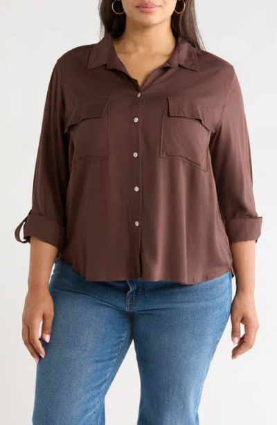 Beachlunchlounge Felicity Button-up Shirt In Brown