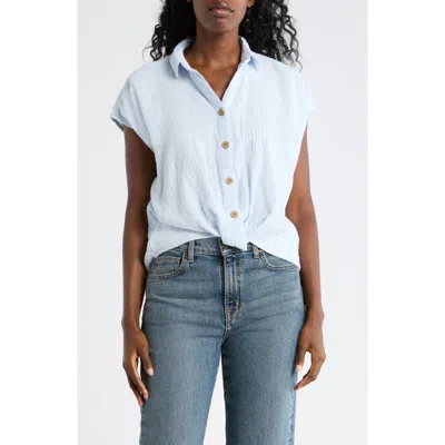 Beachlunchlounge Front Tuck Front Button Gauze Shirt In Blue