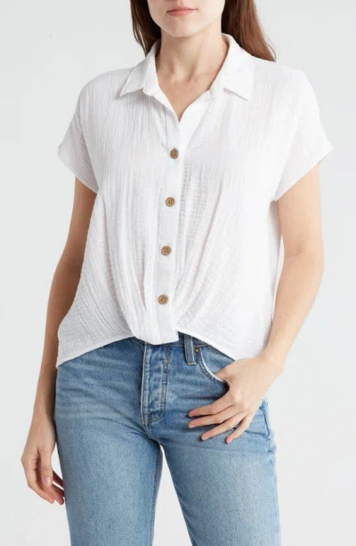 Beachlunchlounge Front Tuck Front Button Gauze Shirt In White
