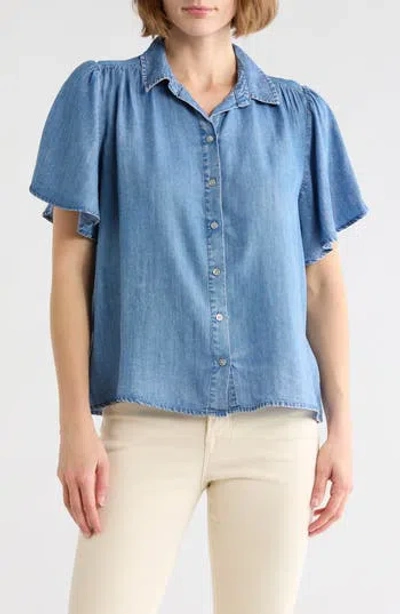 Beachlunchlounge Greyson Short Sleeve Denim Button-up Shirt In Blue