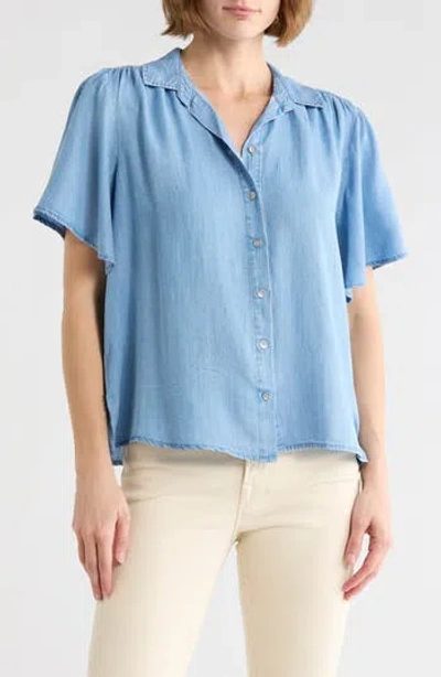 Beachlunchlounge Greyson Short Sleeve Denim Button-up Shirt In Brown