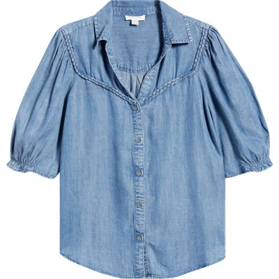Beachlunchlounge Indira Short Sleeve Denim Button-up Shirt In Blue