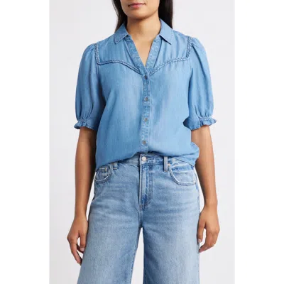 Beachlunchlounge Indira Short Sleeve Denim Button-up Shirt In Blue
