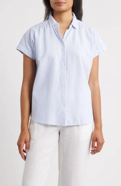 Beachlunchlounge Jamie Stripe Short Sleeve Cotton Shirt In White