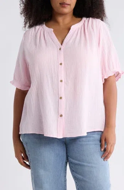 Beachlunchlounge Jemma Cotton Gauze Button-up Shirt In Pink
