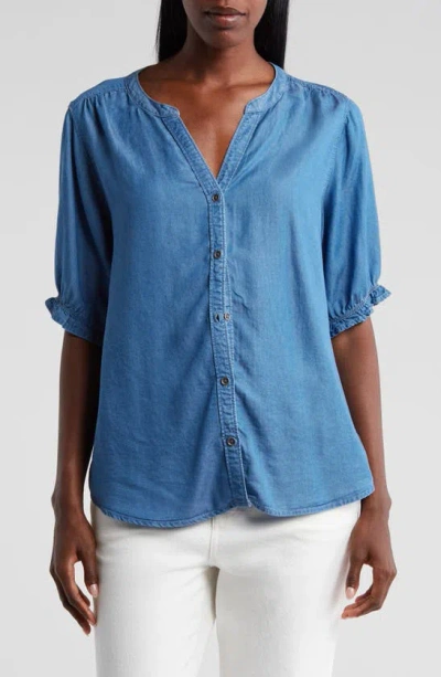 BEACHLUNCHLOUNGE JOLYN RUFFLE SLEEVE DENIM TOP