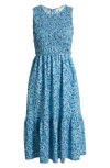 Beachlunchlounge Jules Smock Bodice Dress In Wander Blue