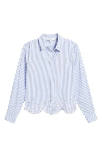 Beachlunchlounge Jullian Embroidered Eyelet Shirt In Blue Glass