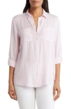 Beachlunchlounge Kaia Stripe Long Sleeve Button-up Shirt In Dreamy Pink