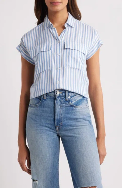Beachlunchlounge Kaiana Stripe Short Sleeve Button-up Shirt In Blue Poppy