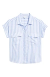 Beachlunchlounge Kaiana Stripe Short Sleeve Button-up Shirt In Blue Veil