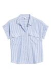 Beachlunchlounge Kaiana Stripe Short Sleeve Button-up Shirt In Cape Blue