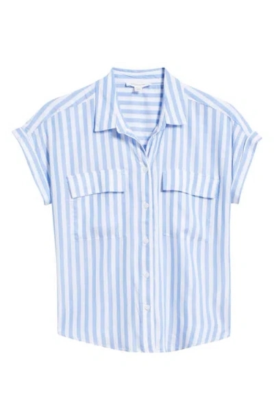 Beachlunchlounge Kaiana Stripe Short Sleeve Button-up Shirt In Coastal Blue