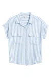 Beachlunchlounge Kaiana Stripe Short Sleeve Button-up Shirt In Forever Blue