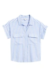 Beachlunchlounge Kaiana Stripe Short Sleeve Button-up Shirt In New Glacier