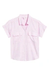 Beachlunchlounge Kaiana Stripe Short Sleeve Button-up Shirt In Ocean Pink
