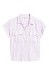 Beachlunchlounge Kaiana Stripe Short Sleeve Button-up Shirt In Pastel Lavender