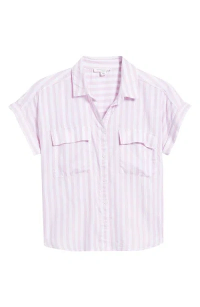 Beachlunchlounge Kaiana Stripe Short Sleeve Button-up Shirt In Pastel Lavender