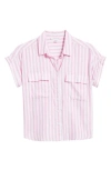 Beachlunchlounge Kaiana Stripe Short Sleeve Button-up Shirt In Pink Flamingo