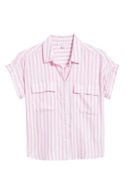 Beachlunchlounge Kaiana Stripe Short Sleeve Button-up Shirt In Pink Flamingo