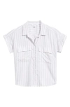 Beachlunchlounge Kaiana Stripe Short Sleeve Button-up Shirt In Vintage Khaki