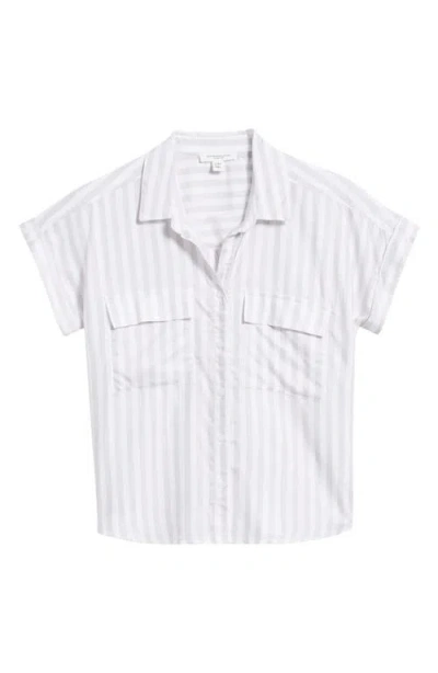 Beachlunchlounge Kaiana Stripe Short Sleeve Button-up Shirt In Vintage Khaki