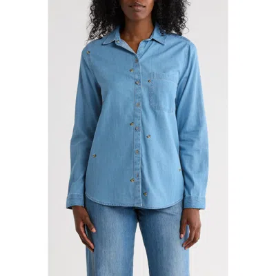 Beachlunchlounge Kayden Embroidered Button-up Shirt In Blue