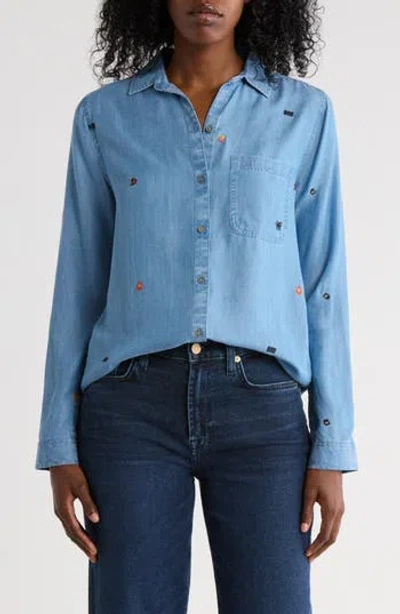 Beachlunchlounge Kayden Embroidered Button-up Shirt In Blue