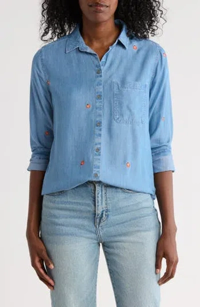 Beachlunchlounge Kayden Embroidered Button-up Shirt In Blue
