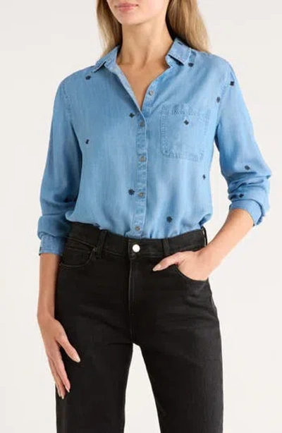 Beachlunchlounge Kayden Embroidered Button-up Shirt In Blue