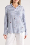 Beachlunchlounge Kaylee Heart Stripe Long Sleeve Button-up Shirt In Blue