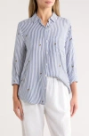 Beachlunchlounge Kaylee Heart Stripe Long Sleeve Button-up Shirt In Blue