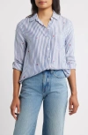 Beachlunchlounge Kaylee Heart Stripe Long Sleeve Button-up Shirt In Blue