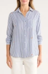 Beachlunchlounge Kaylee Heart Stripe Long Sleeve Button-up Shirt In Blue