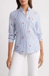 Beachlunchlounge Kaylee Heart Stripe Long Sleeve Button-up Shirt In Cherry Bomb