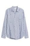 Beachlunchlounge Kaylee Heart Stripe Long Sleeve Button-up Shirt In Starlit Sable