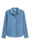 Beachlunchlounge Kenna Pearly Bead Chambray Shirt In Blue