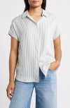 Beachlunchlounge Kenzie Stripe Short Sleeve Button-up Shirt In Blue