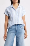 Beachlunchlounge Kenzie Stripe Short Sleeve Button-up Shirt In Blue