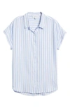 Beachlunchlounge Kenzie Stripe Short Sleeve Button-up Shirt In Blue Veil