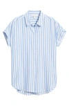 Beachlunchlounge Kenzie Stripe Short Sleeve Button-up Shirt In Coastal Blue