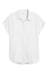 Beachlunchlounge Kenzie Stripe Short Sleeve Button-up Shirt In Dry Almond