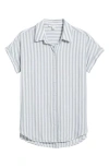 Beachlunchlounge Kenzie Stripe Short Sleeve Button-up Shirt In Green Stone