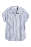 Beachlunchlounge Kenzie Stripe Short Sleeve Button-up Shirt In Majestic Blue