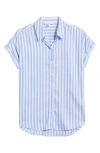 Beachlunchlounge Kenzie Stripe Short Sleeve Button-up Shirt In New Glacier