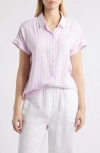 Beachlunchlounge Kenzie Stripe Short Sleeve Button-up Shirt In Pastel Lavender