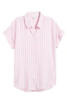 Beachlunchlounge Kenzie Stripe Short Sleeve Button-up Shirt In Pink Flamingo