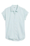 Beachlunchlounge Kenzie Stripe Short Sleeve Button-up Shirt In Pond Green