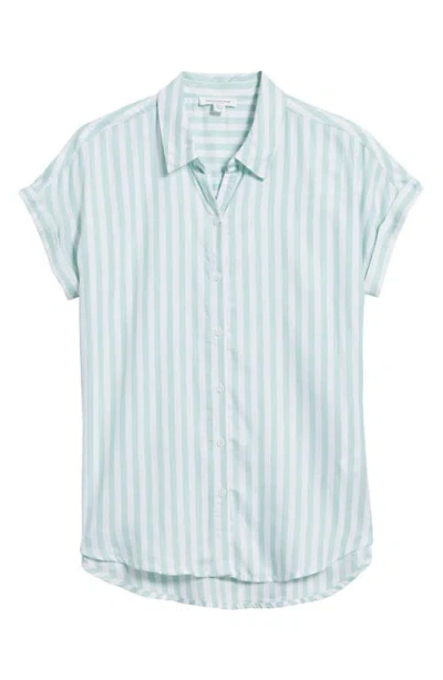 Beachlunchlounge Kenzie Stripe Short Sleeve Button-up Shirt In Pond Green
