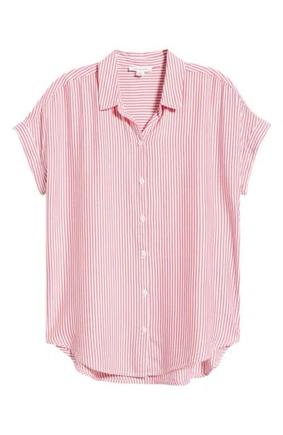 Beachlunchlounge Kenzie Stripe Short Sleeve Button-up Shirt In Pink